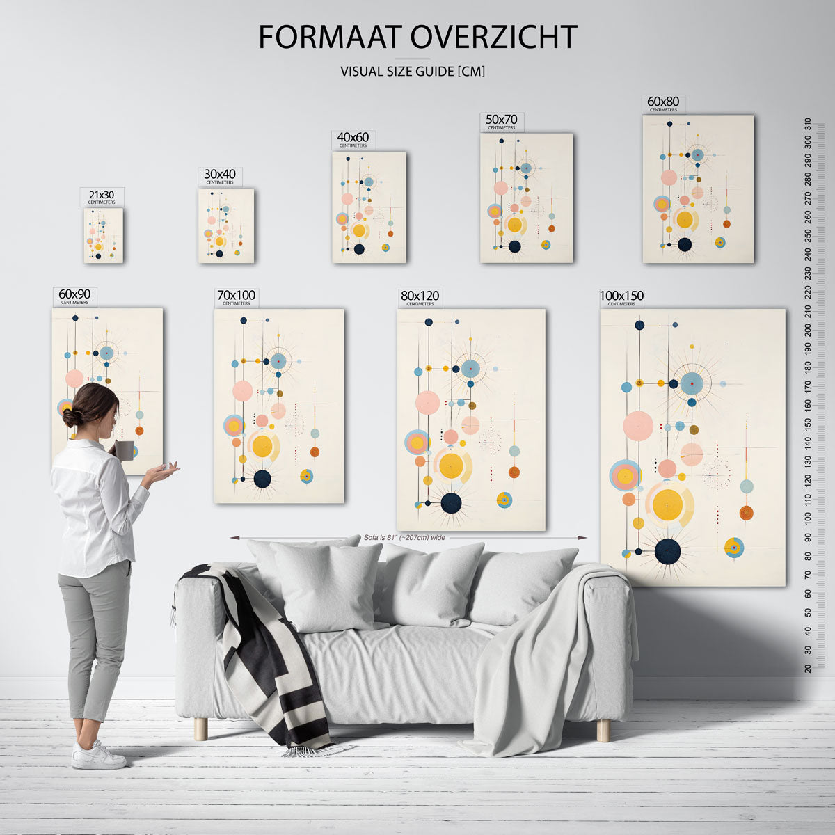 Abstracte cirkels en lijnen – staande muurposter met surrealistische uitstraling
