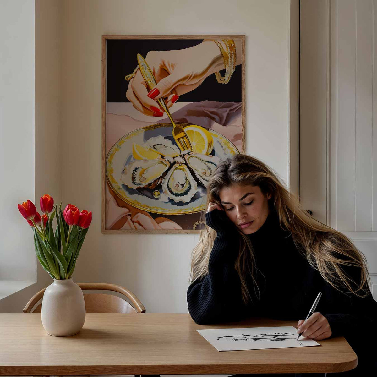 Luxe Oesterparty – keuken poster als sfeervolle staande wanddecoratie