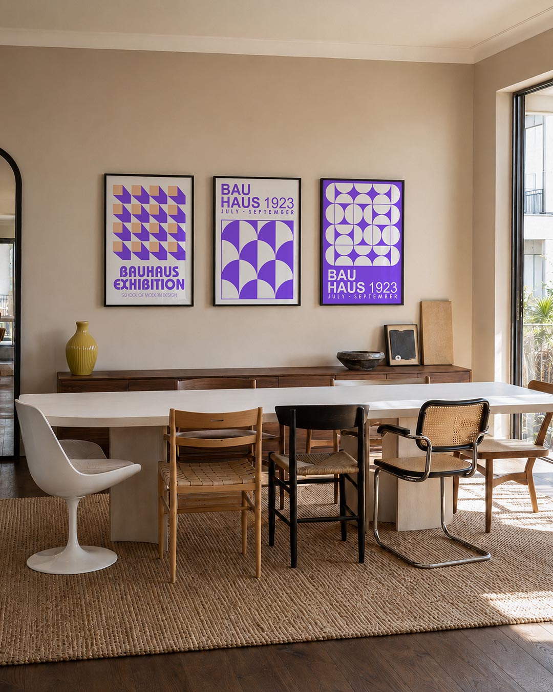 Vorm en schaduw driedelige posterset – deze posterset in drie delen toont een ritmisch patroon van