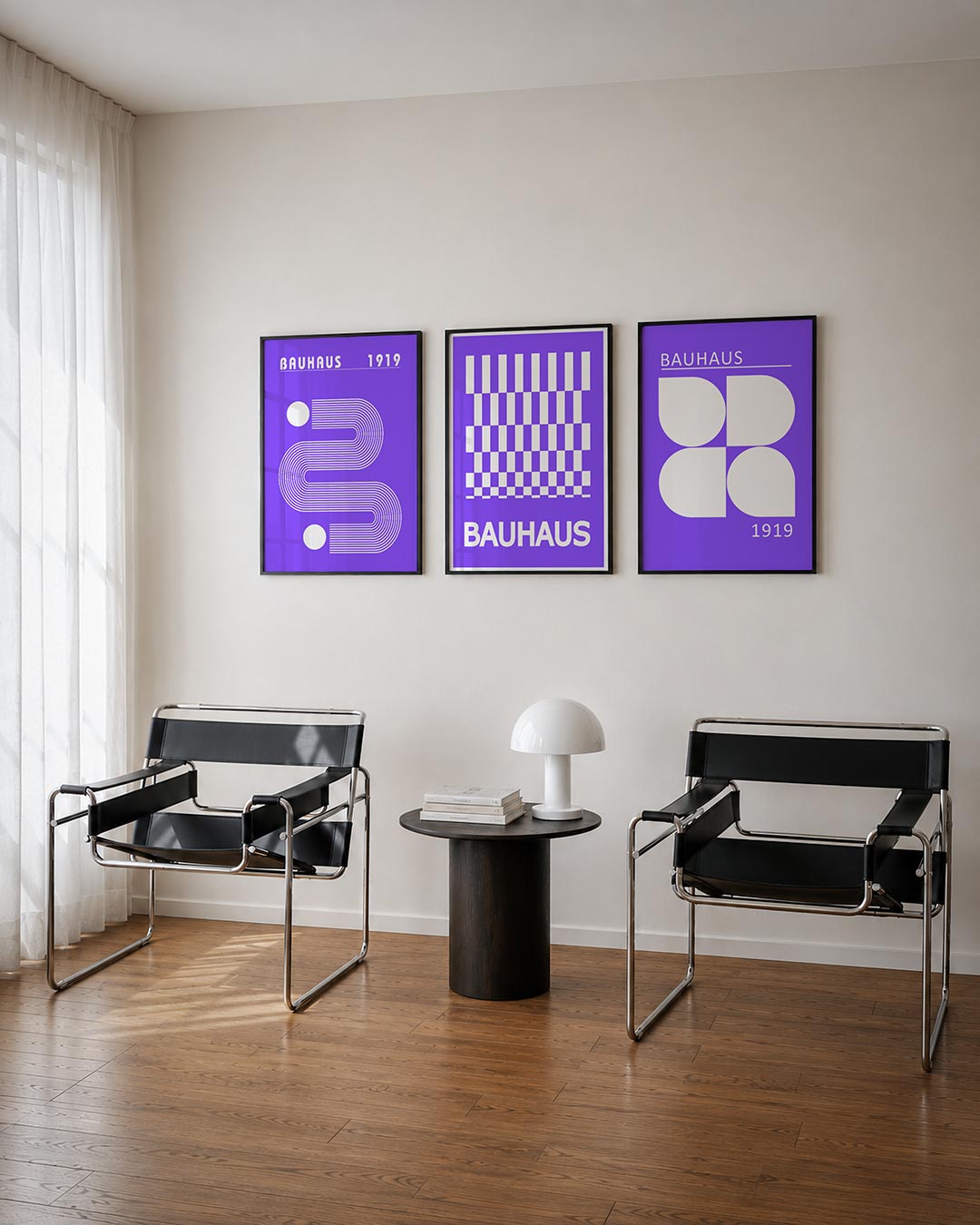 Lijnen en vormen posterset – derde productweergave – deze poster toont een vloeiend lijnenspel met witte cirkels