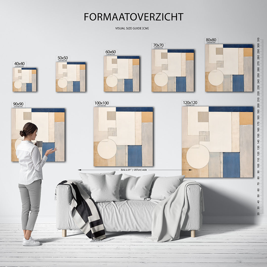 Geometrische vormen compositie kunstwerk – sfeerbeeld – dit werk toont een harmonieuze compositie van rechthoeken en cirkels