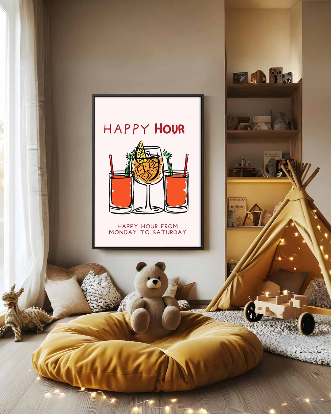 Happy Hour Illustratie – modern portret kunstwerk van WallArtistic