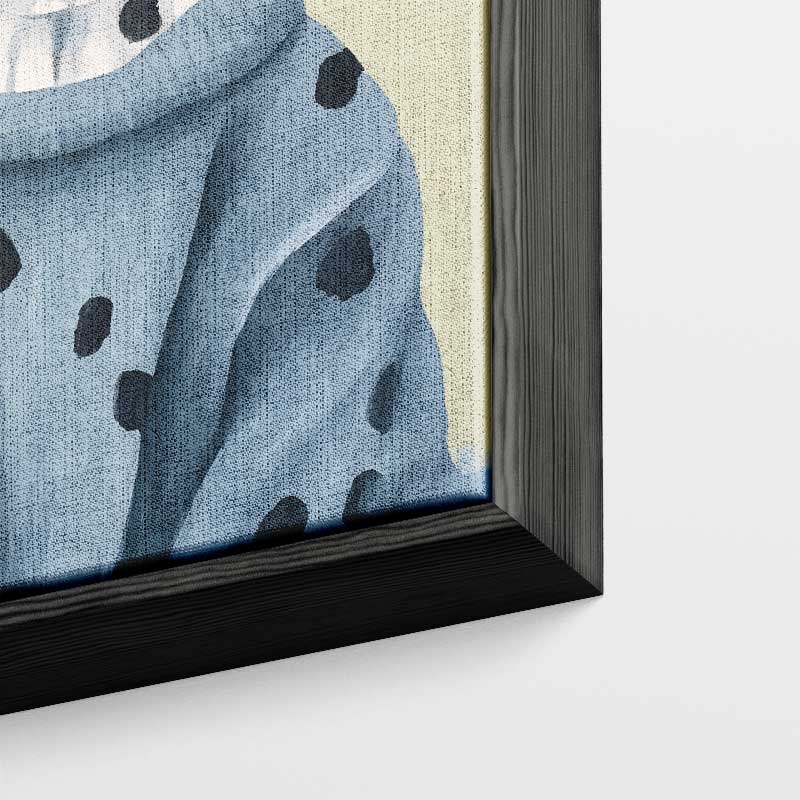 Stijlvolle Dalmatiër in Blauwe Trui – kunstwerk met zwarte baklijst