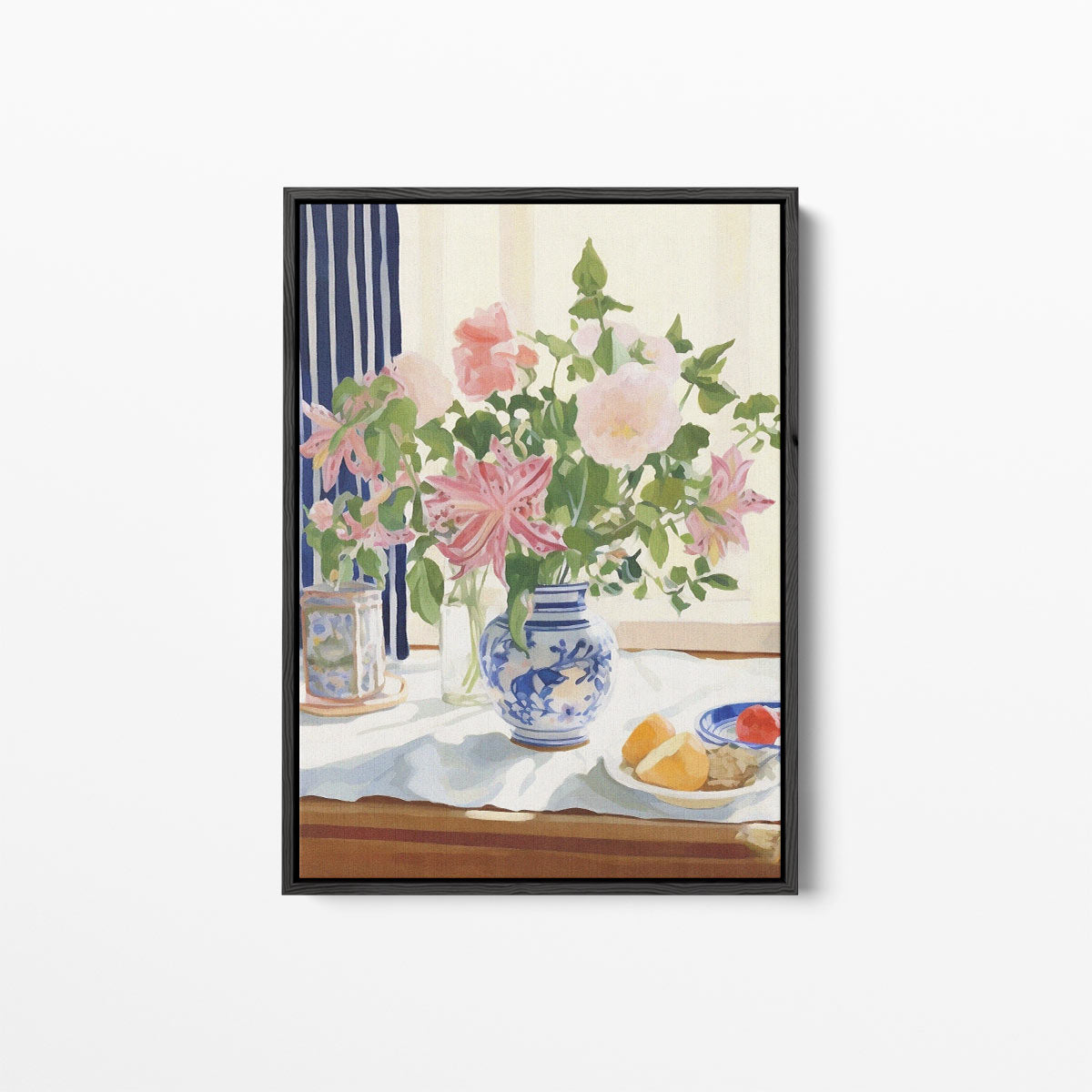 Bloemenpracht in Blauw-Witte Vaas – canvas kunstwerk als wanddecoratie