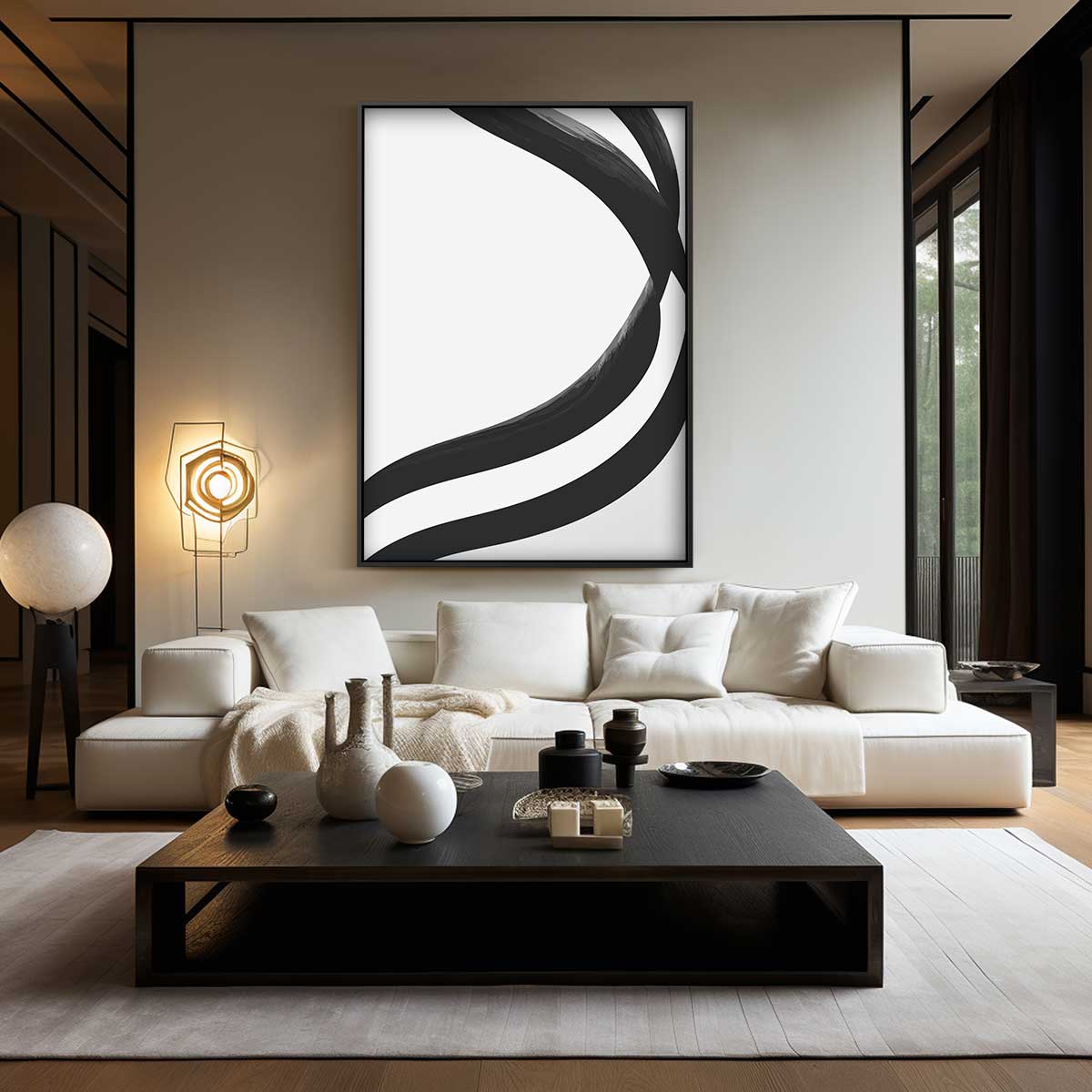 Stijlvolle Golven in Zwart & Wit – modern portret kunstwerk van WallArtistic