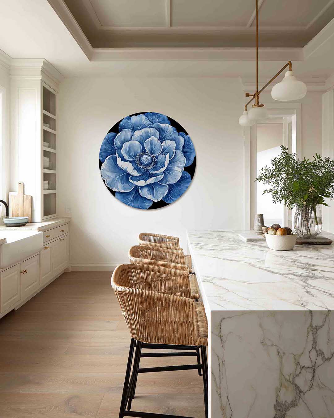 Blauwe bloem – Pop Art muurcirkel als ronde wanddecoratie