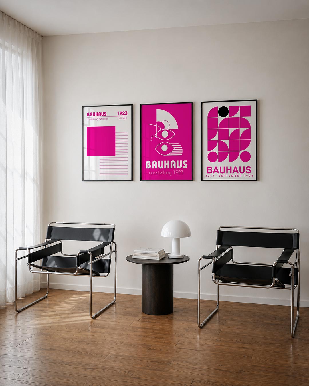 Kleur en lijnen posterset – tweede productweergave – deze posterset in drie delen speelt met een groot roze vierkant en fijne