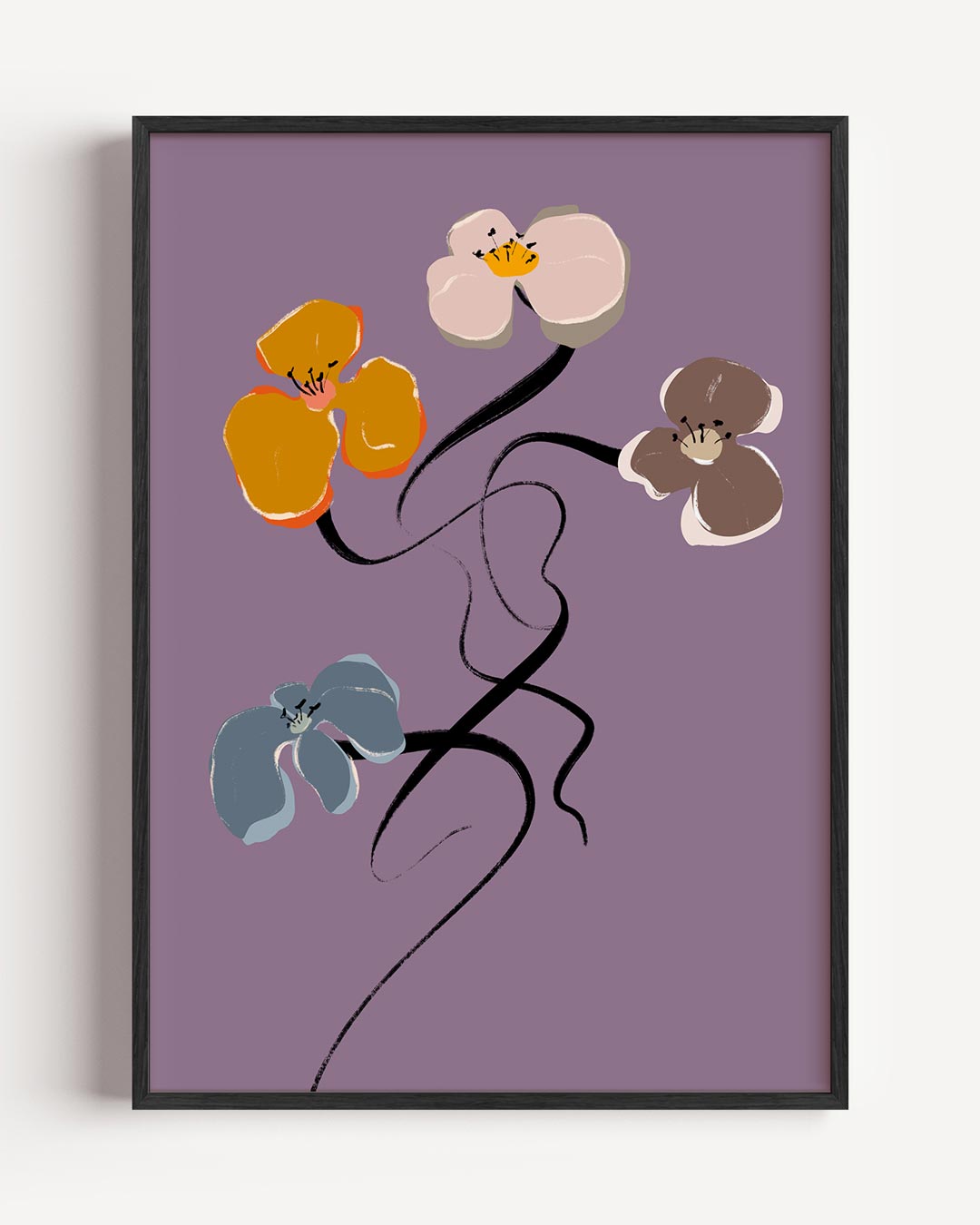 Bloemenpracht op Paarse Achtergrond – bloemen portret poster als wanddecoratie