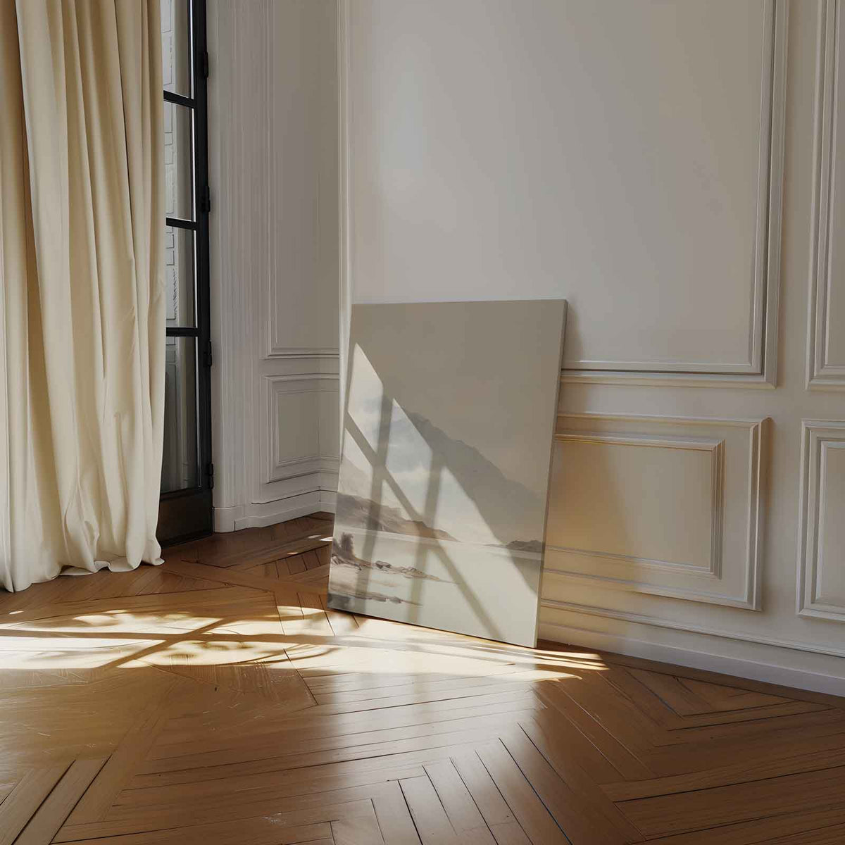Rustieke Bergen aan een Spiegelend Meer – staand kunstwerk voor modern interieur