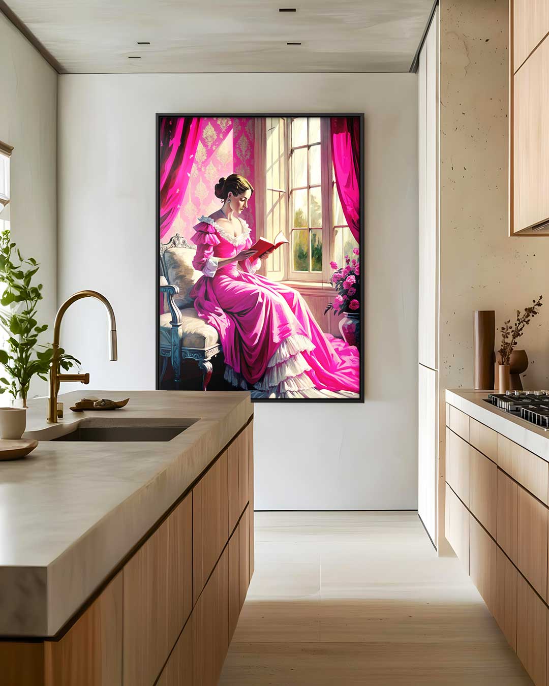 Leesplezier bij het Raam – kunstwerk met zwarte baklijst