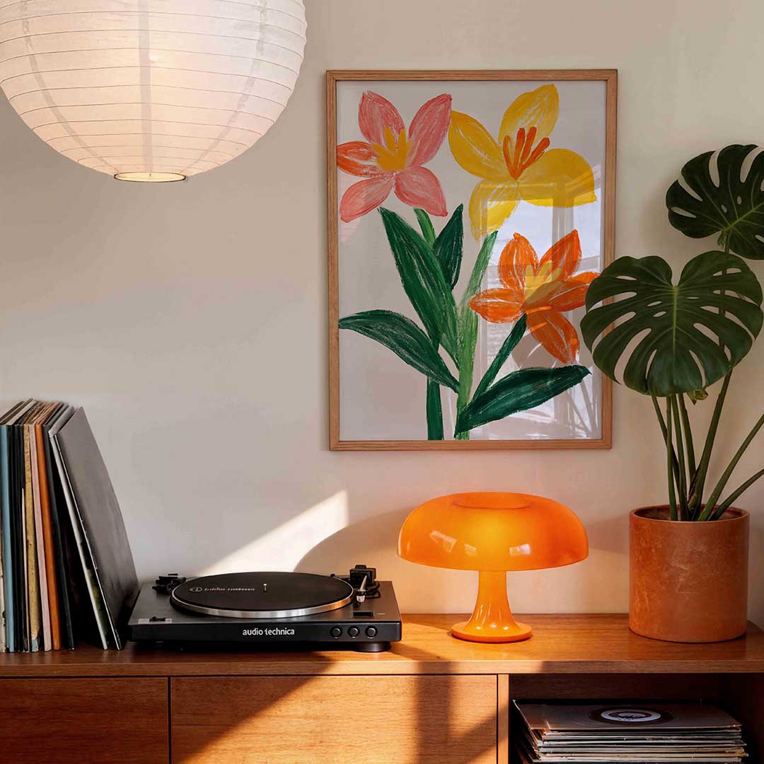 Bloemen in felle kleuren – staande bloemen wanddecoratie van WallArtistic