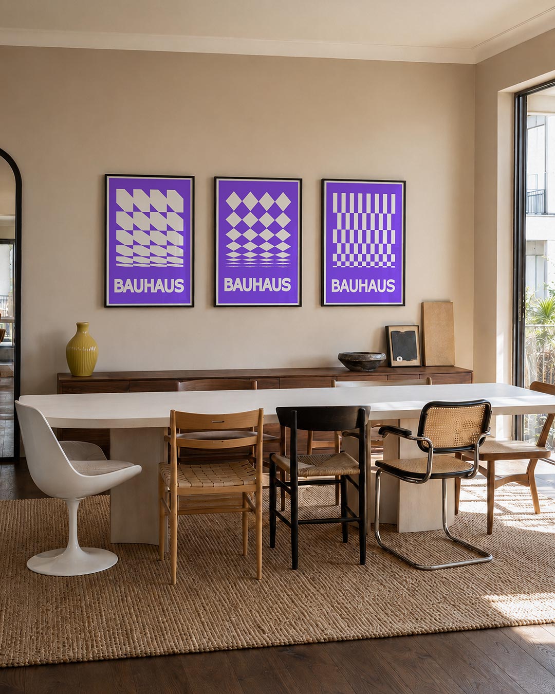 Vorm en ritme driedelige posterset – deze posterset in drie delen toont een dynamisch lijnenspel