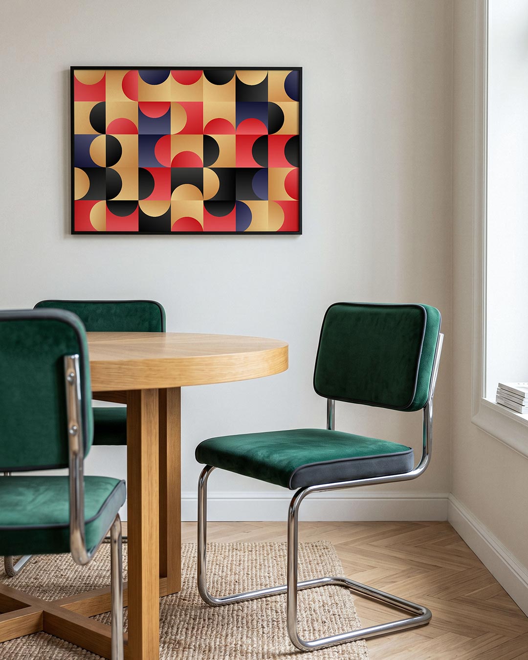 Vormritme en kleur – liggende Bauhaus poster voor aan de muur
