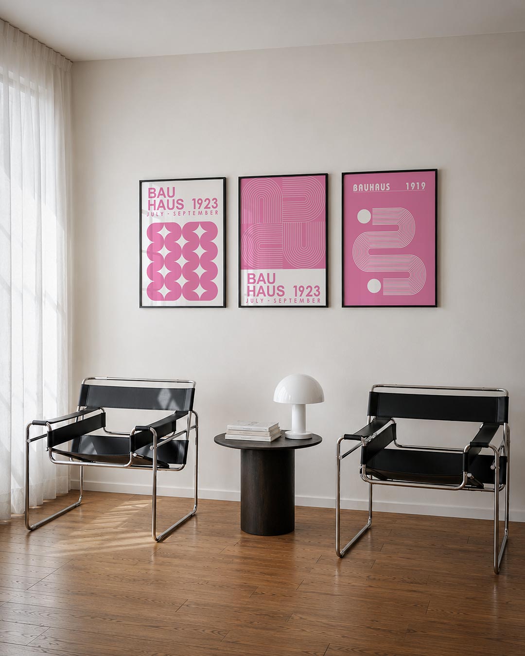 Roze vormenritme posterset – derde productweergave – deze posterset in drie delen toont een speelse herhaling van roze
