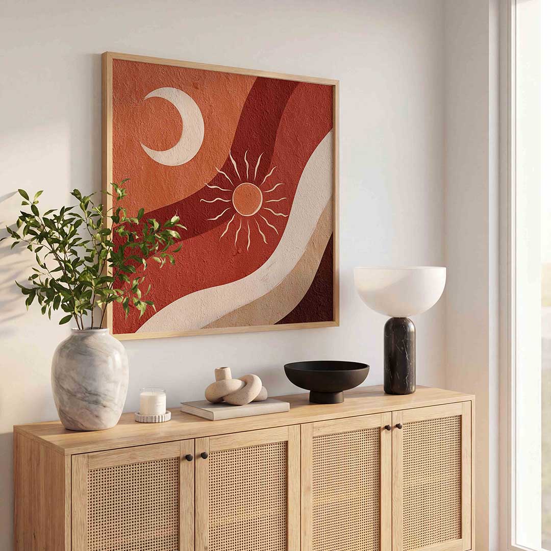 Zon en maan – abstracte wandkunst als vierkante poster