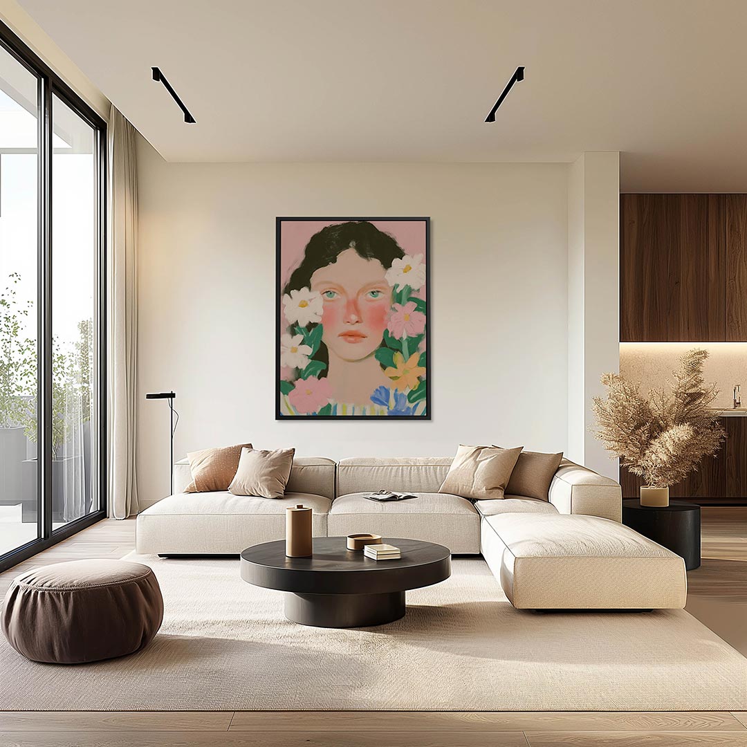 Portret met bloemen – staand wanddecoratie kunstwerk