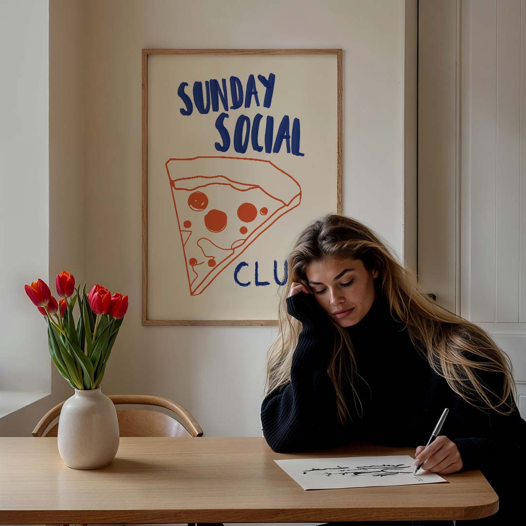 Sunday Social Club Pizza – culinaire wandkunst als portret poster