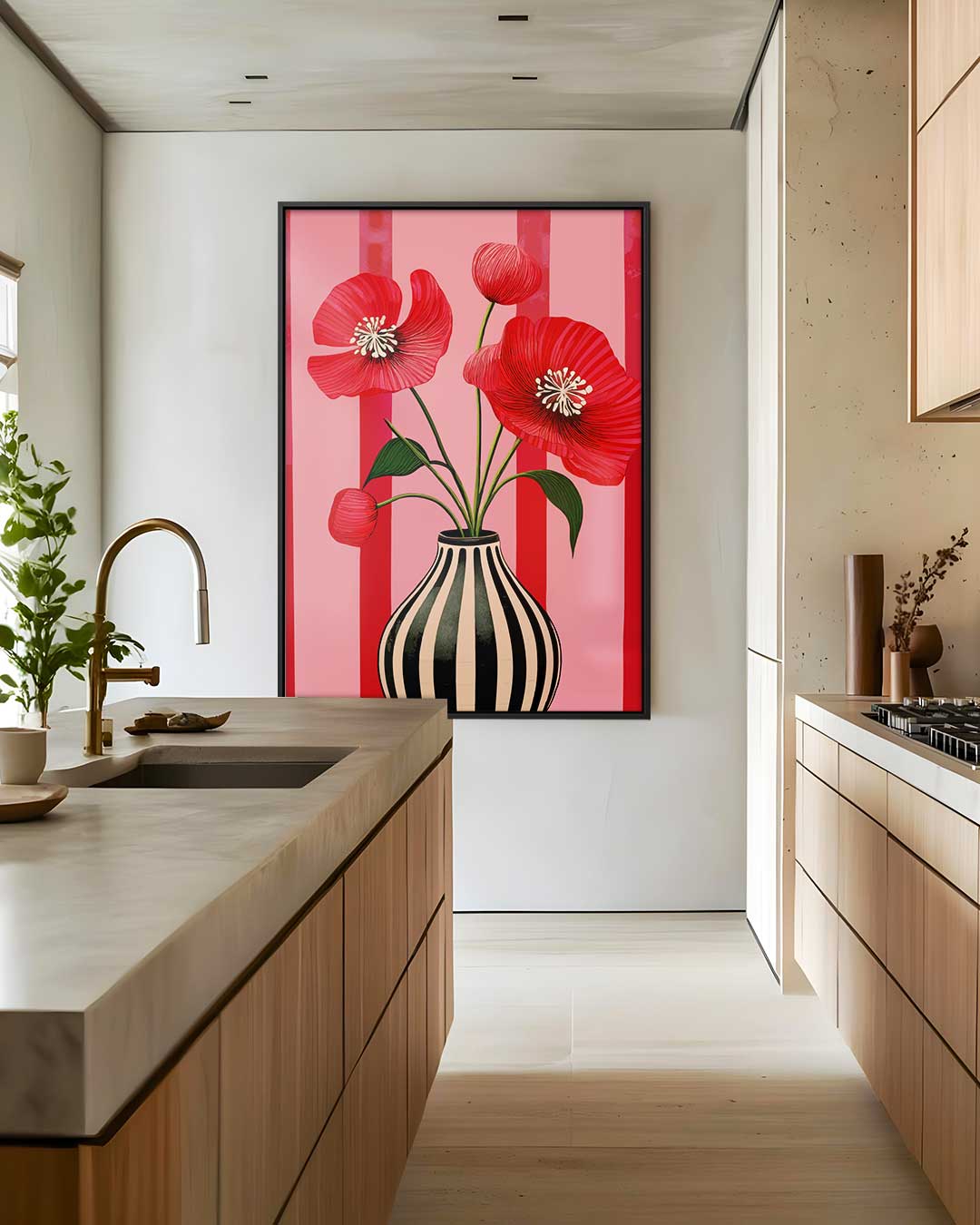 Vaas Met Rood Klaprozen – plexiglas wanddecoratie in portret formaat