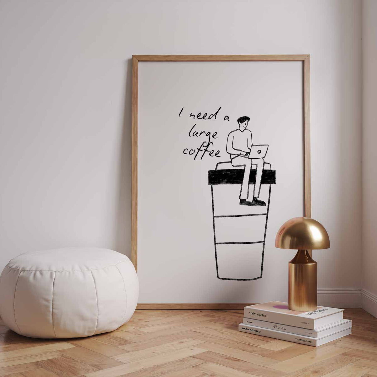 Poster "I Need a Large Coffee – staande zomer wanddecoratie van WallArtistic