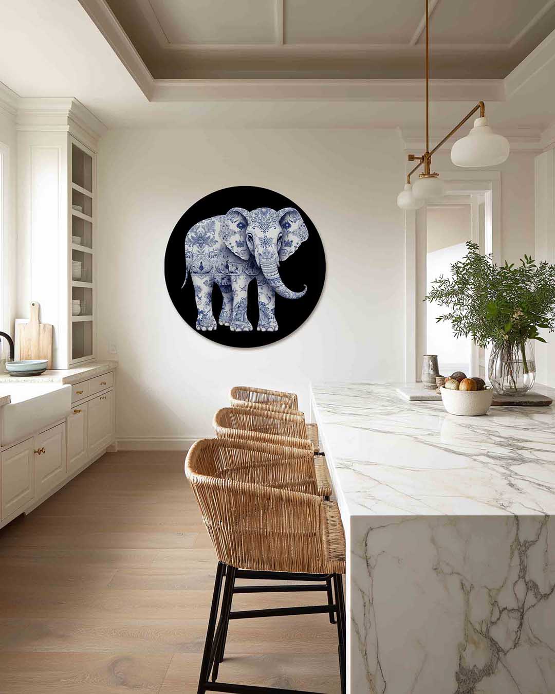 Olifant met bloemen – Pop Art muurcirkel als ronde wanddecoratie