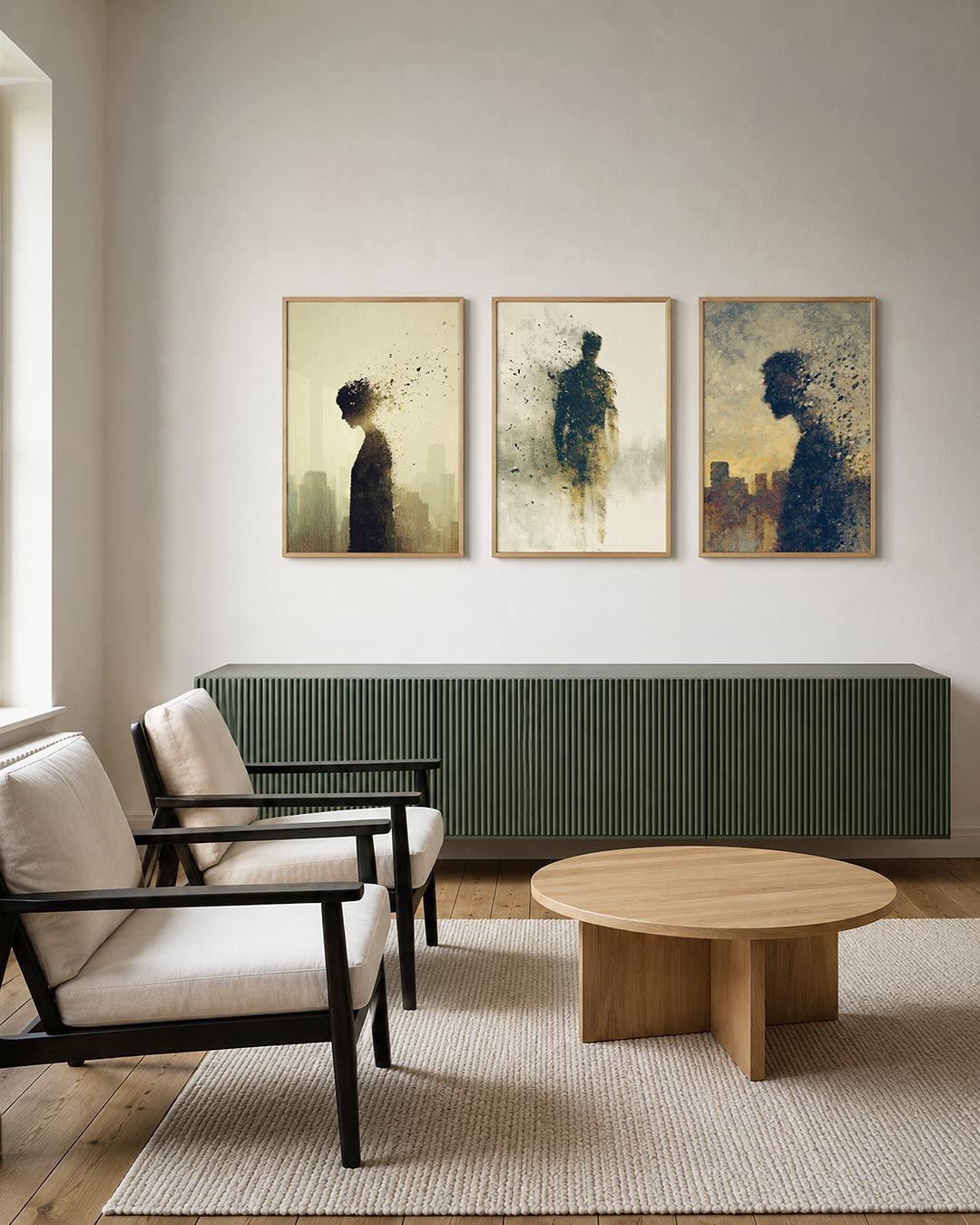 Vervagende silhouet posterset – derde productweergave – een silhouet van een persoon vervaagt in een zee van