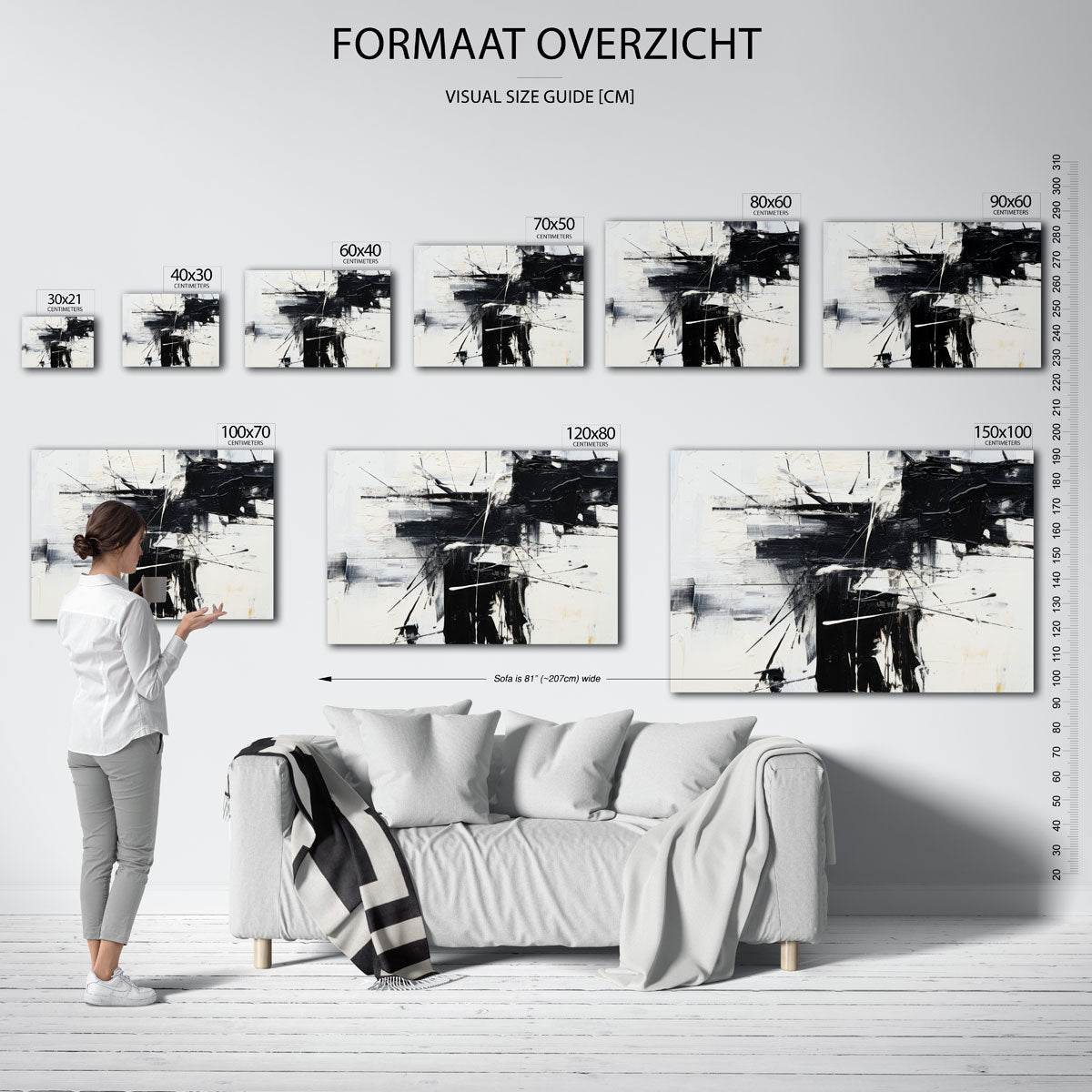 Abstracte zwart wit – liggende muurposter met abstracte vormen