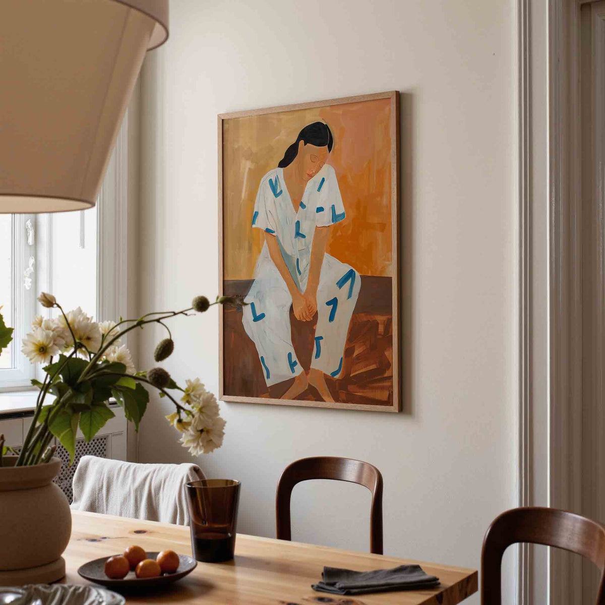 Zittende figuur – eigentijdse illustratie poster in staand formaat