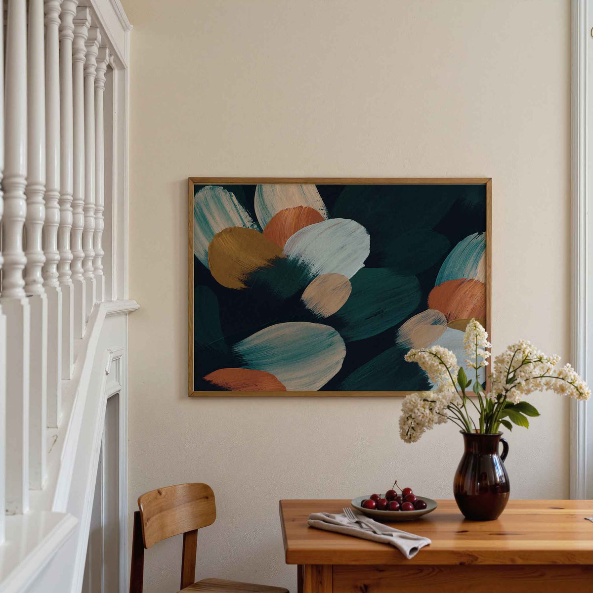 Abstracte penseelstreken – artistieke poster in liggend formaat