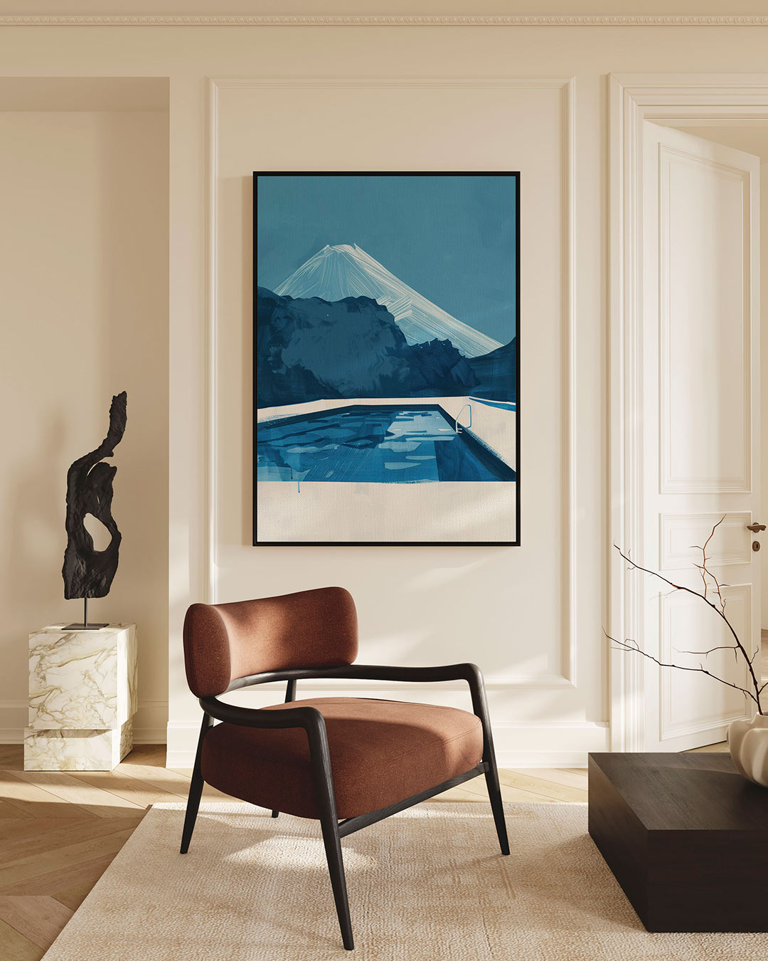 Berg en zwembad – staand wanddecoratie kunstwerk