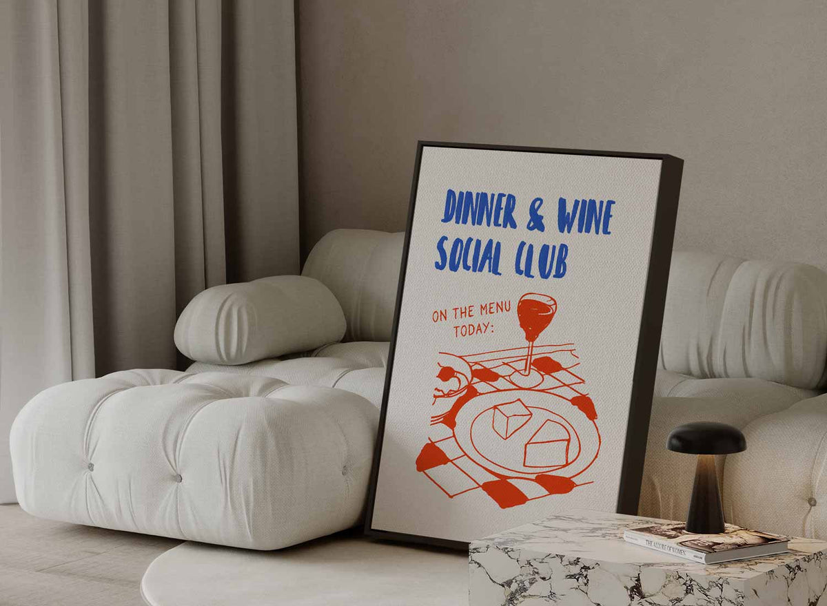 Dinner & Wine Social Club Poster – plexiglas wanddecoratie in portret formaat