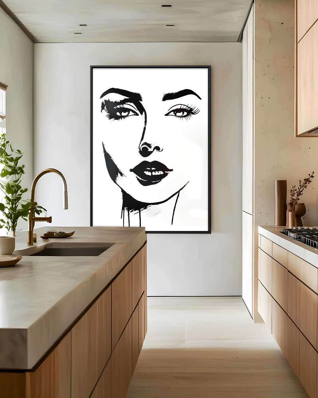 Minimalistisch Portret in Zwart-Wit – modern portret kunstwerk van WallArtistic
