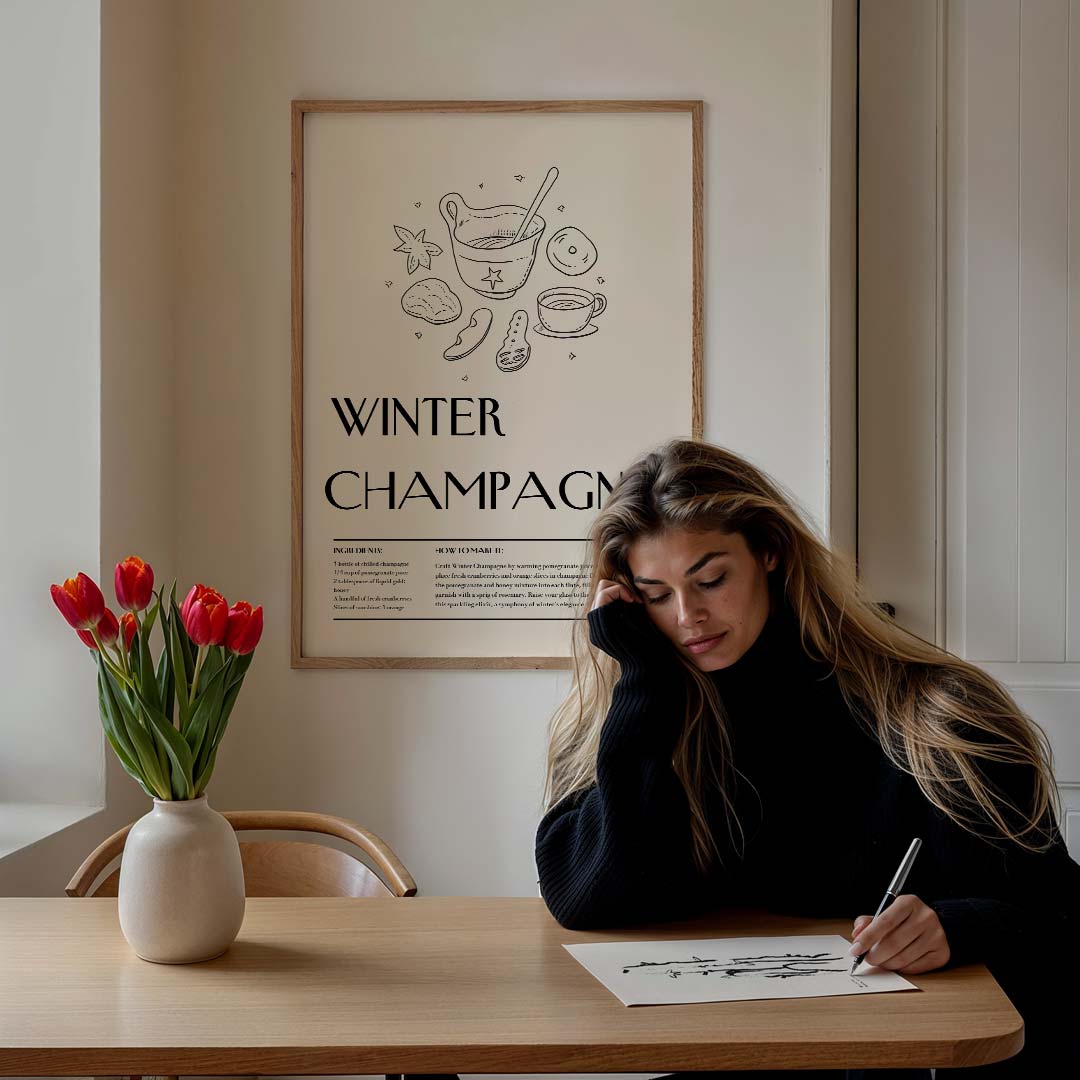Winter Champagne Receptposter – feestelijke wandkunst als portret poster