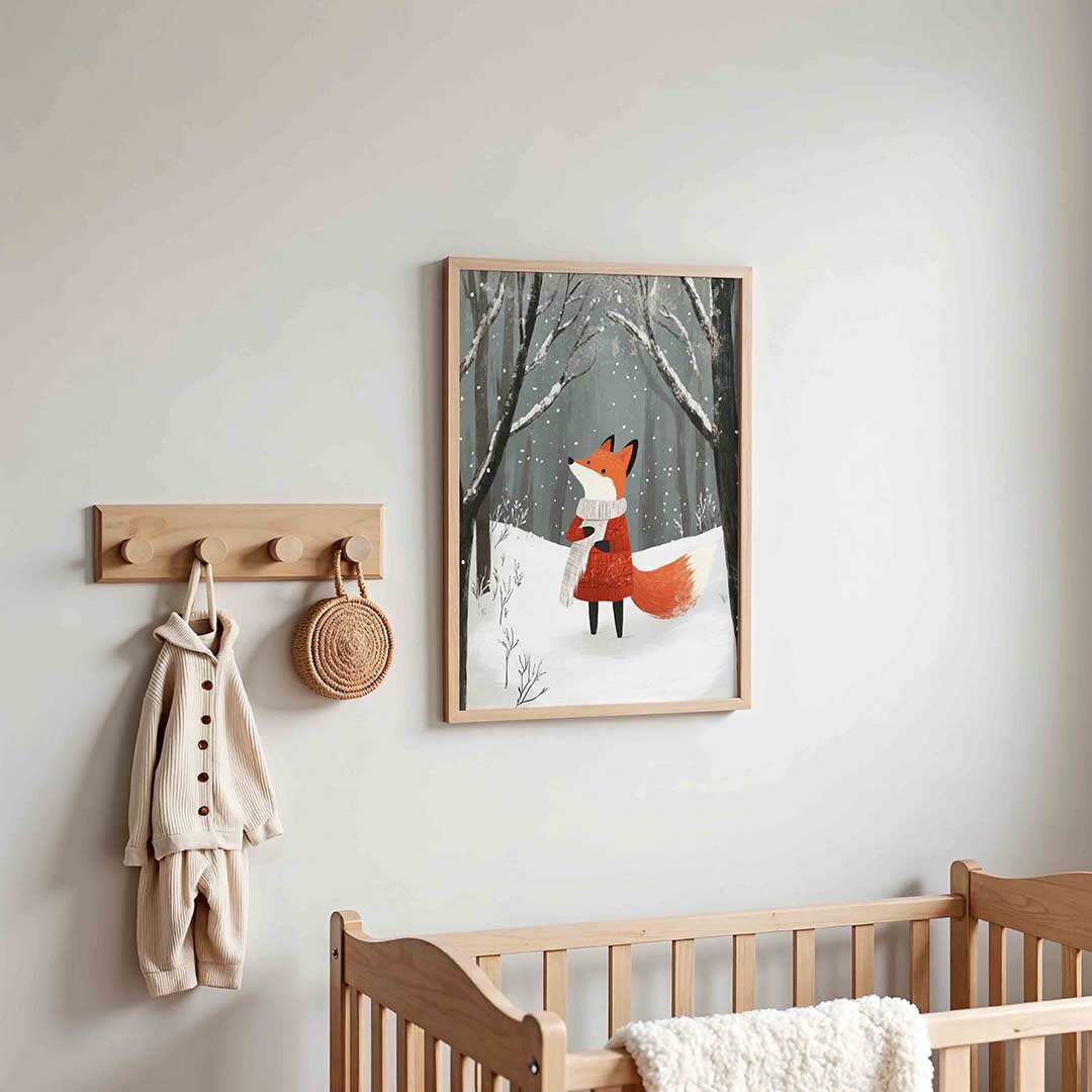 Vos in winterlandschap – kinderposter in staand formaat