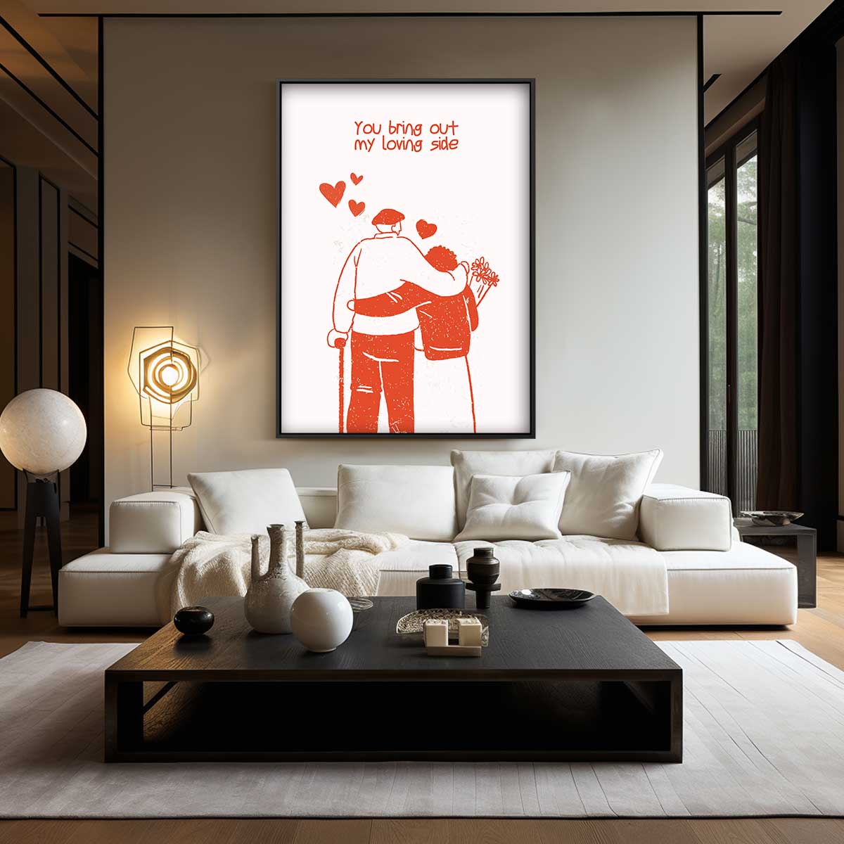 Liefdevolle Omarming Illustratie – modern portret kunstwerk van WallArtistic