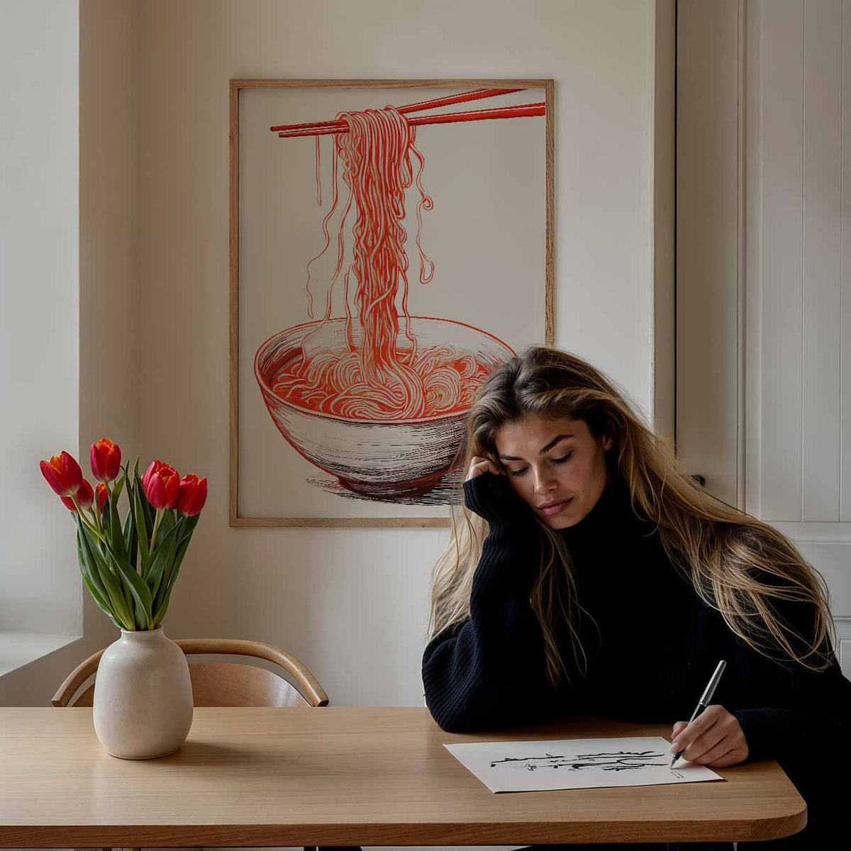 Stijlvolle Rode Ramen – keuken portret poster, afbeelding 7