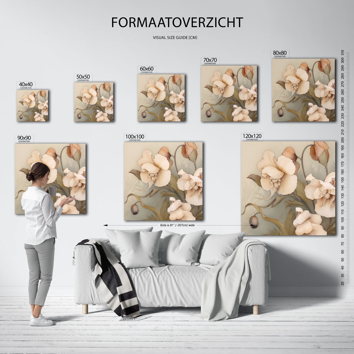 Bloemen in zachte tinten – vierkante muurposter met bloemen