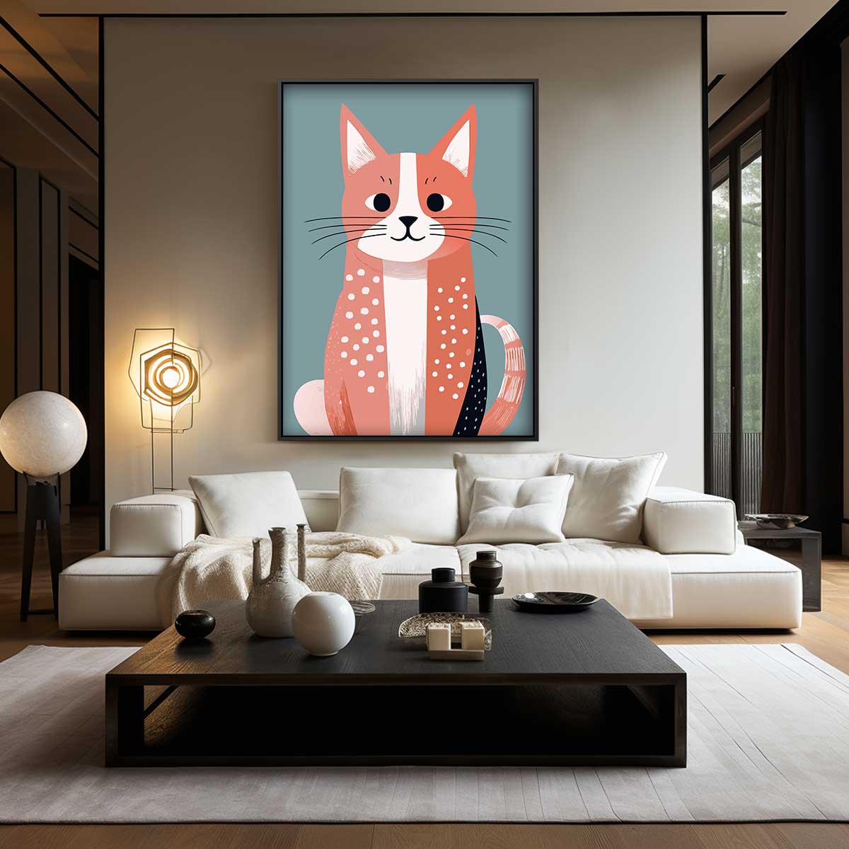 Vrolijke Kat Illustratie – kunstwerk met zwarte baklijst