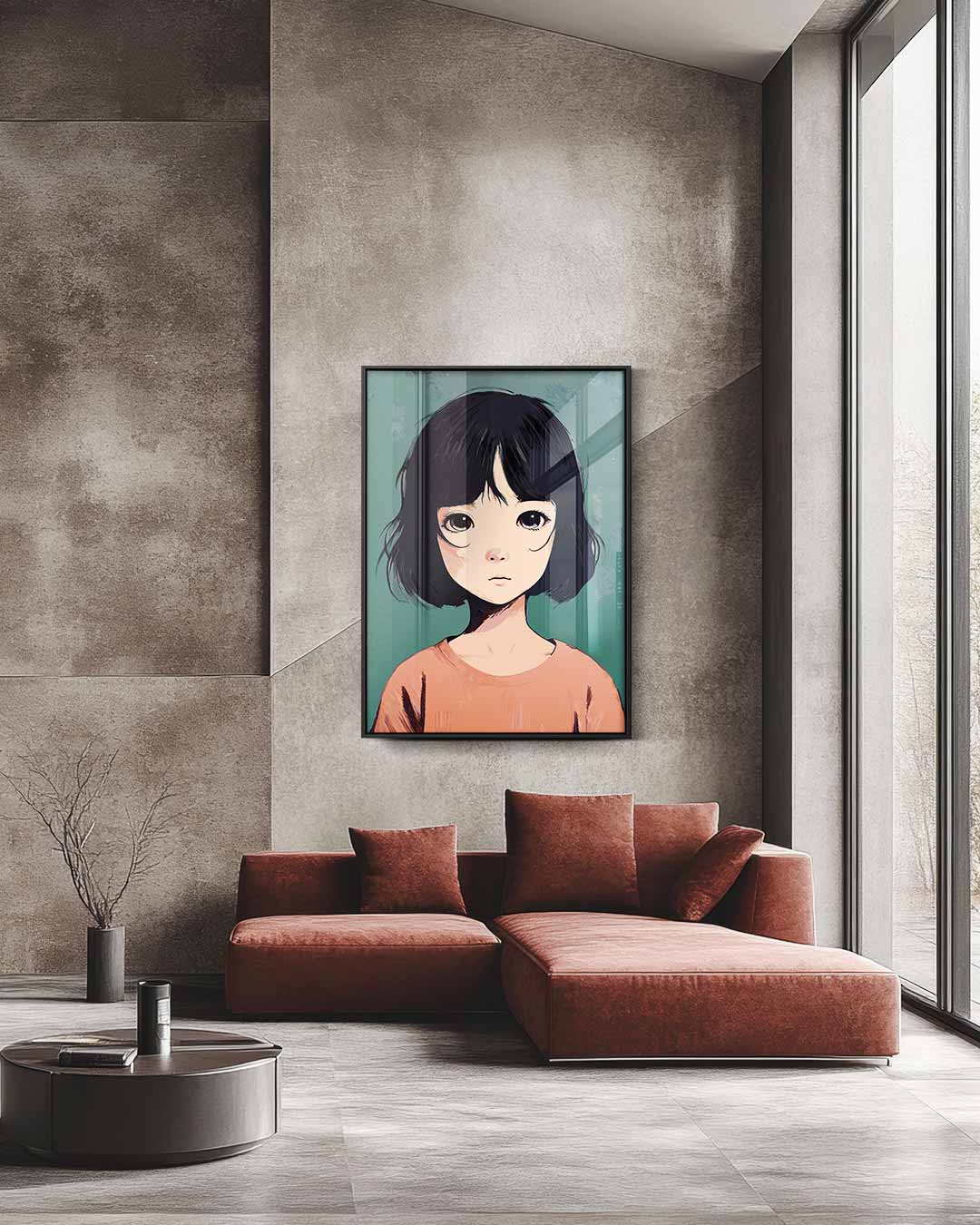 Meisje met Korte Zwarte Haarsnit – staande wandkunst voor woonkamer of interieur