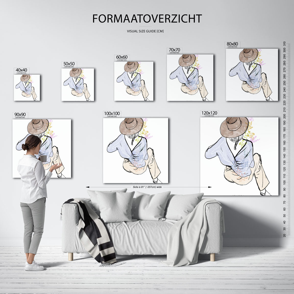 Vrouw met hoed – vierkante muurposter met vrouwelijk portret