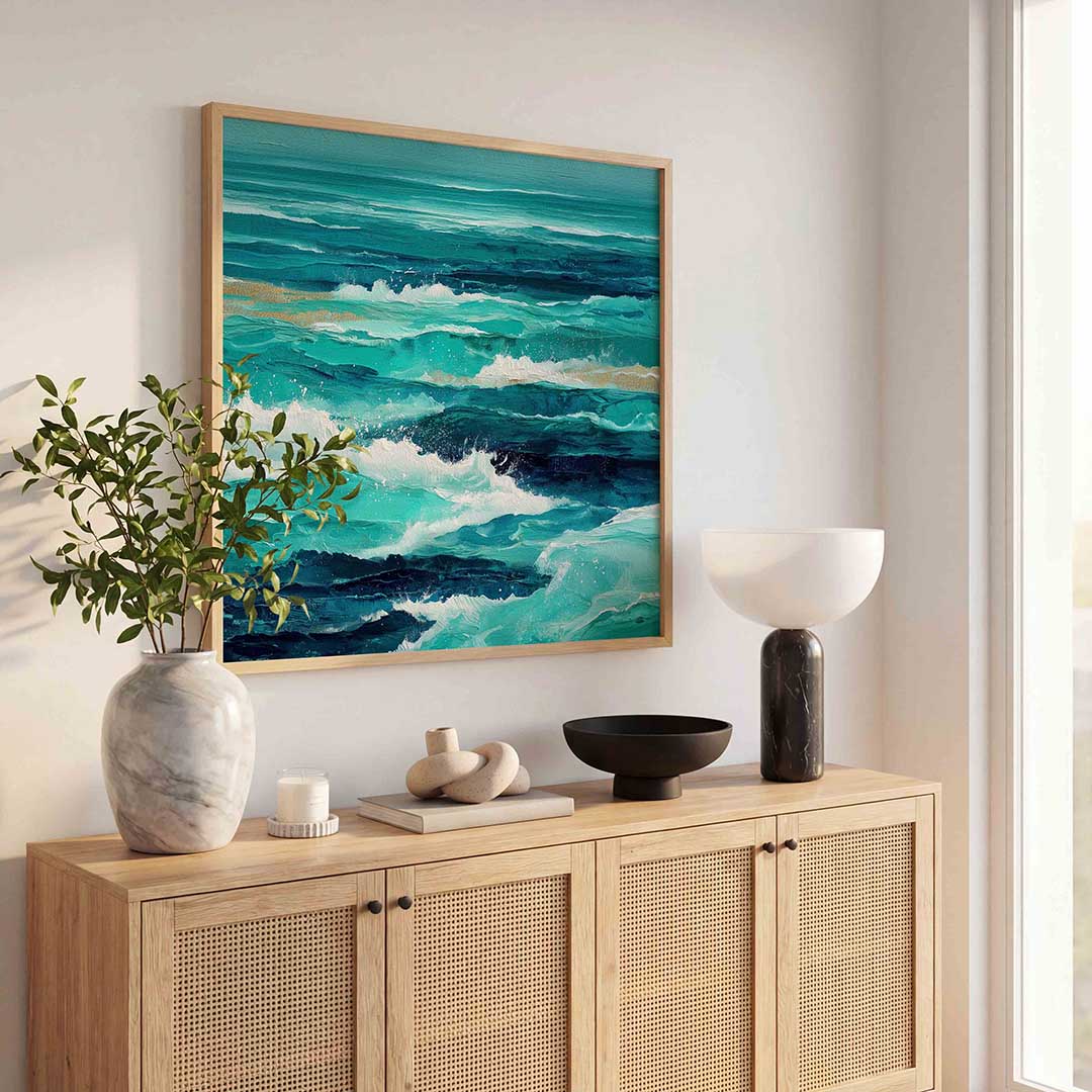 Golvende zee – abstracte wandkunst als vierkante poster