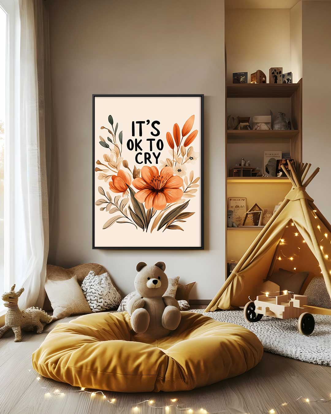 It's Ok To Cry Bloemenkunst – staand kunstwerk voor modern interieur
