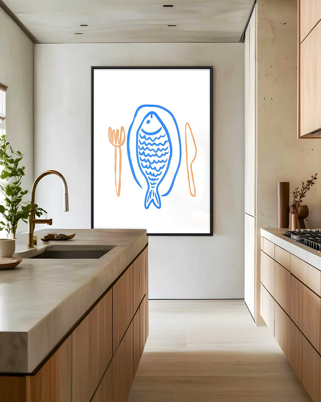 Vrolijke Vis op Tafel – staand kunstwerk voor modern interieur