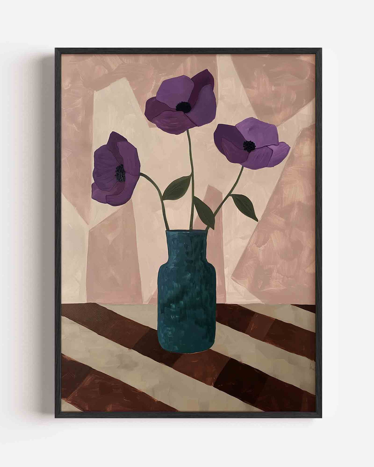 Paarse bloemen in vaas – hedendaagse illustratie portret poster als wanddecoratie