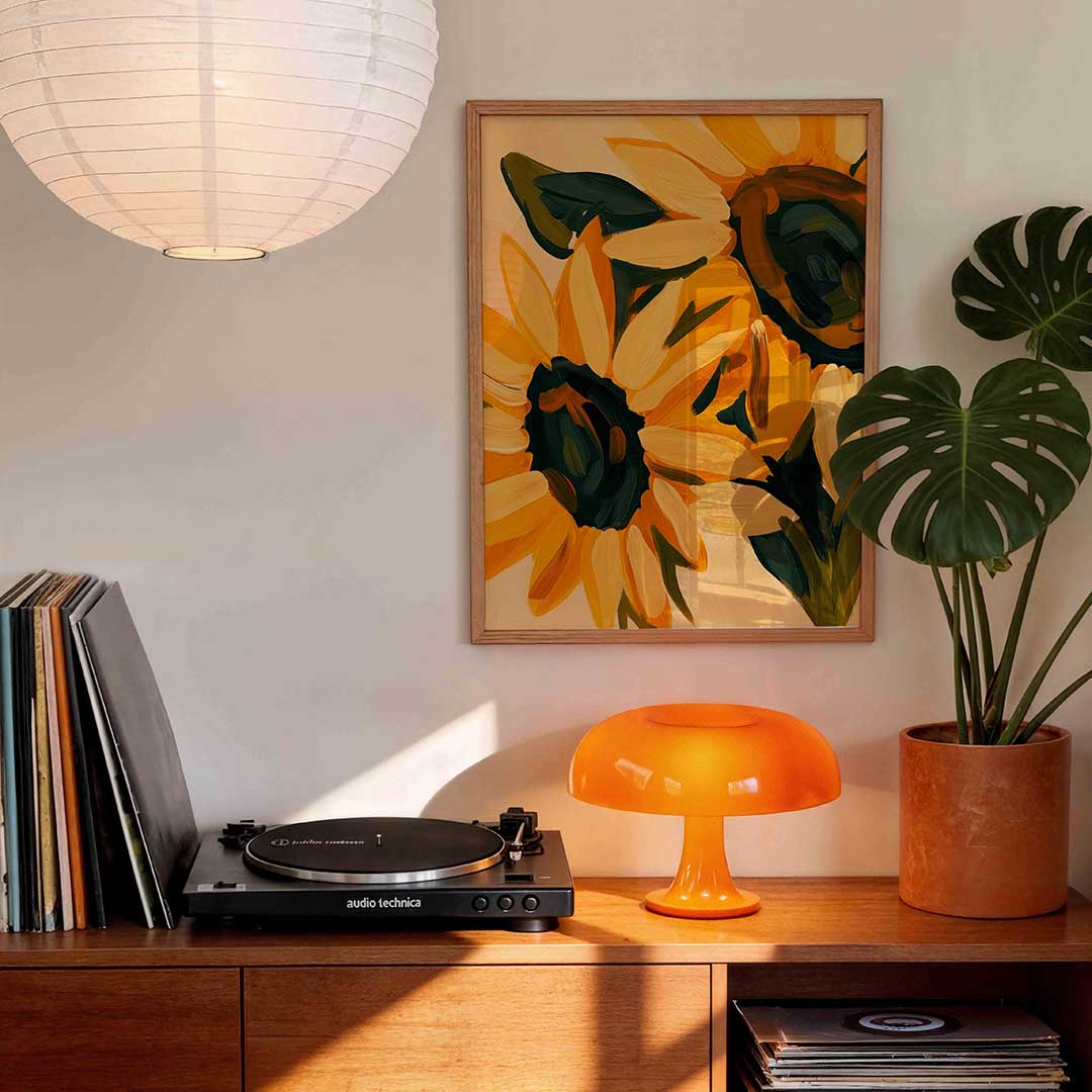 Zonnebloemen – staande kleurrijke wanddecoratie van WallArtistic