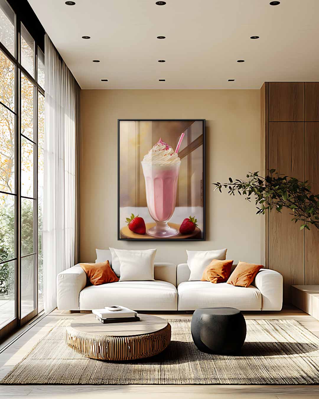 Romige Aardbeien Milkshake Schildering – plexiglas wanddecoratie in portret formaat