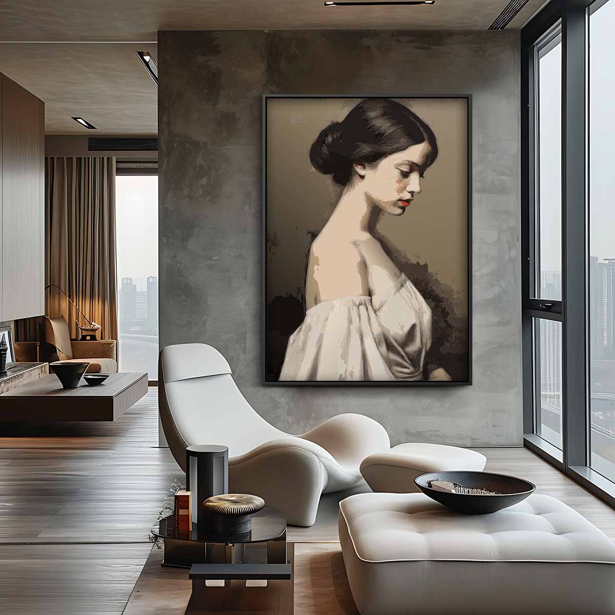 Dromerige Dame in Vintage Stijl – staand kunstwerk voor modern interieur