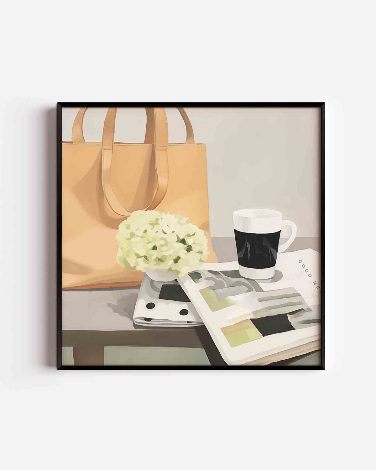 Stilleven met tas en koffie – vierkante poster met kleur en vormen als wanddecoratie
