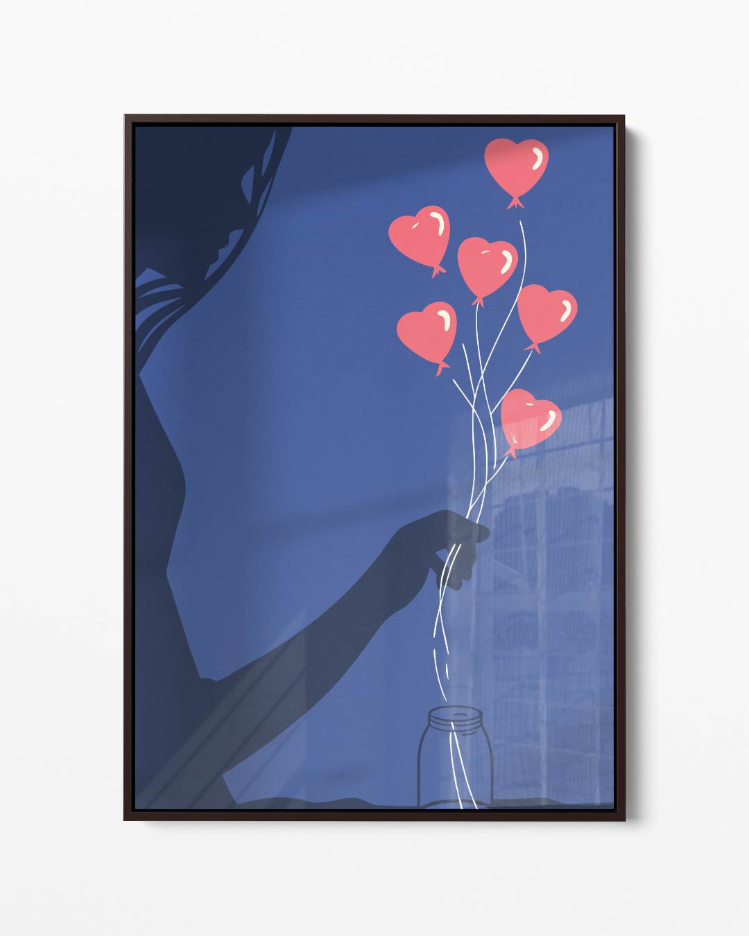 Liefdesballonnen Silhouet – portret kunstwerk als wanddecoratie