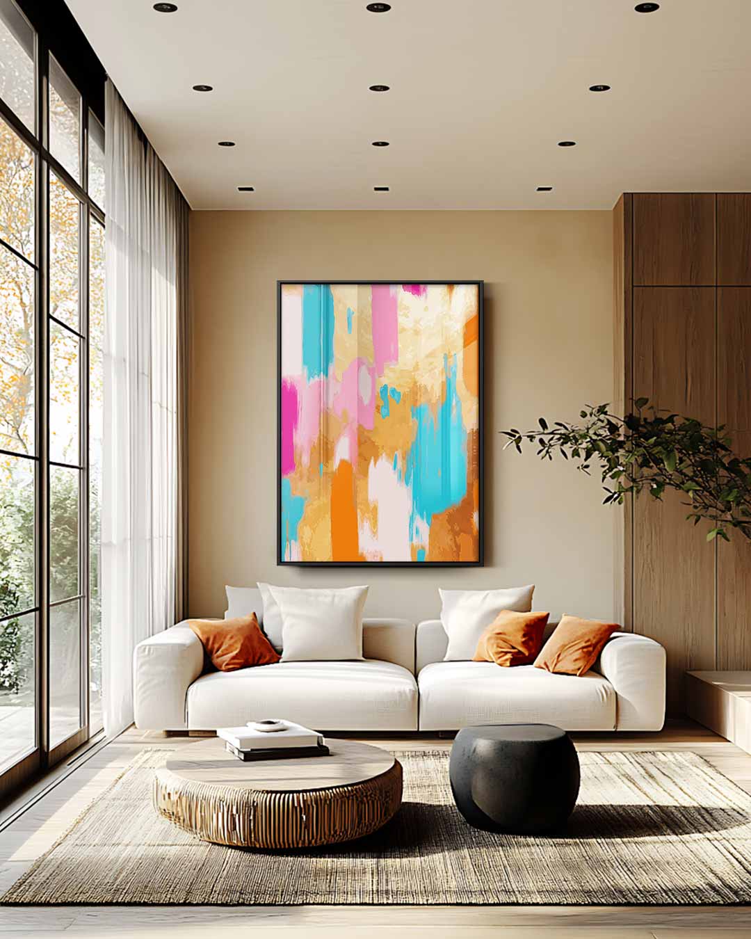 Kleurenexplosie Abstract Schilderij – staande wandkunst voor woonkamer of interieur