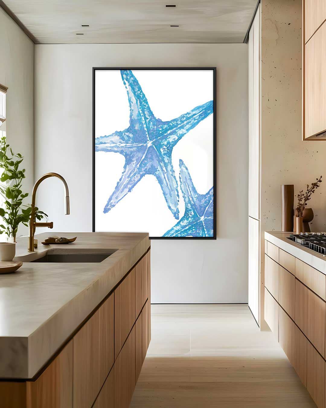 Blauwe zeester close-up – staand kunstwerk voor modern interieur